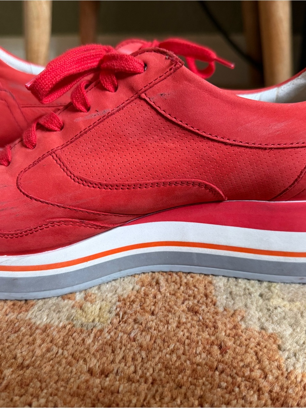 Mephisto OLIMPIA- Cranberry Red Suede Platform Sneaker with Side Zipper - Picture 9 of 16
